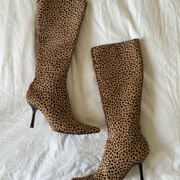 Meet the Posher Shoes - Jimmy Choo Leopard-Print Over-the-Knee Stiletto Boots - Tan & Black